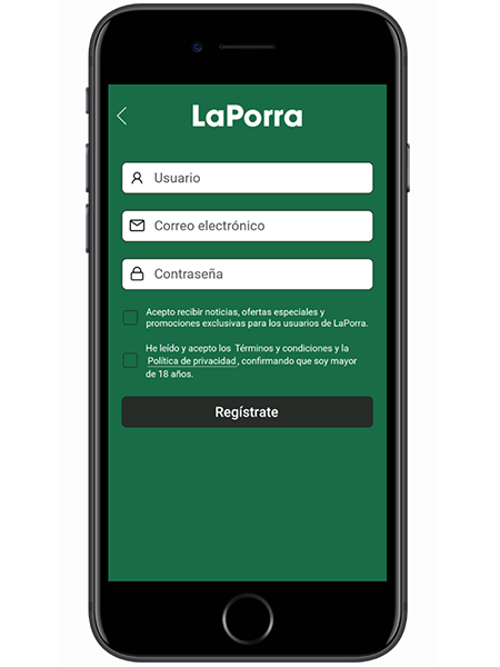 LaPorra pantalla de registro